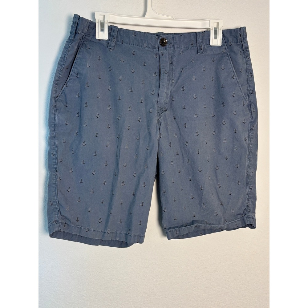 Express Mens Blue Anchor Embroidered Chino Shorts Size 32 Nautical Summer Casual